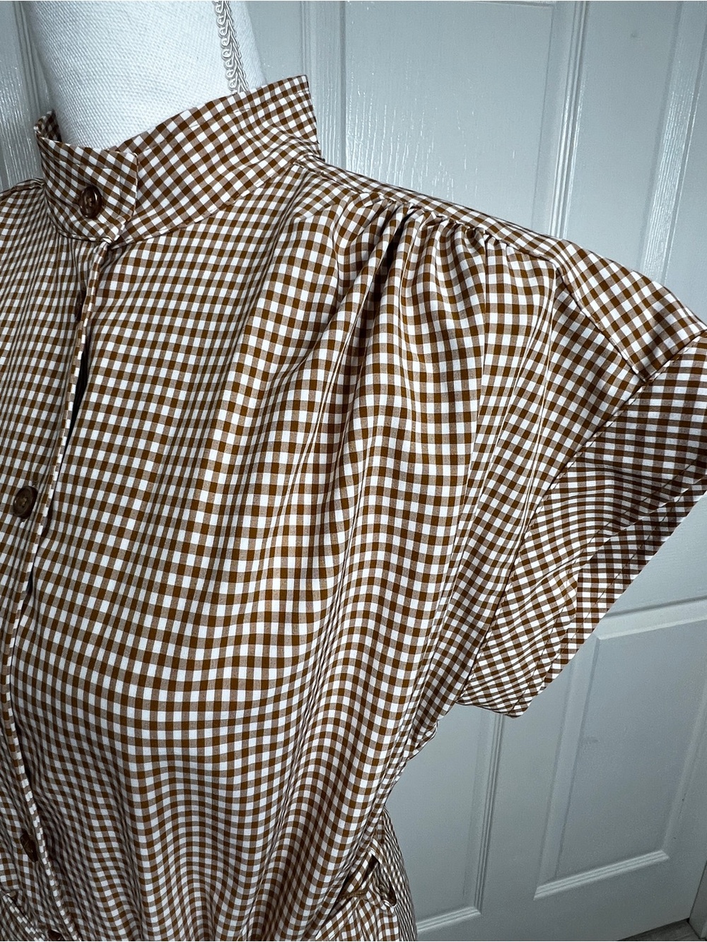 Calvin Klein Gingham Check Belted Shirtdress Size 4 Brown White - Picture 5 of 11